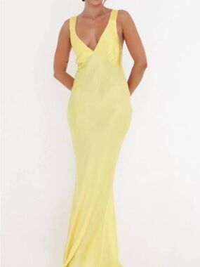 Rumored Lemon Yellow V-Neck Maxi Dress